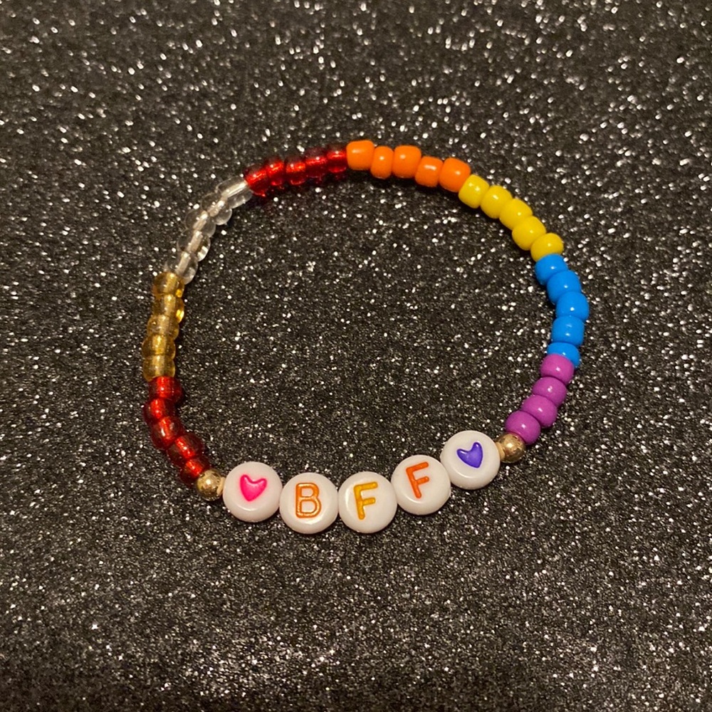 Kids rainbow bead friendship stretch bracelet “bff”